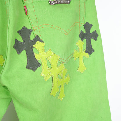 CHROME HEARTS GREEN SEX RECORDS CROSS PATCH DENIM