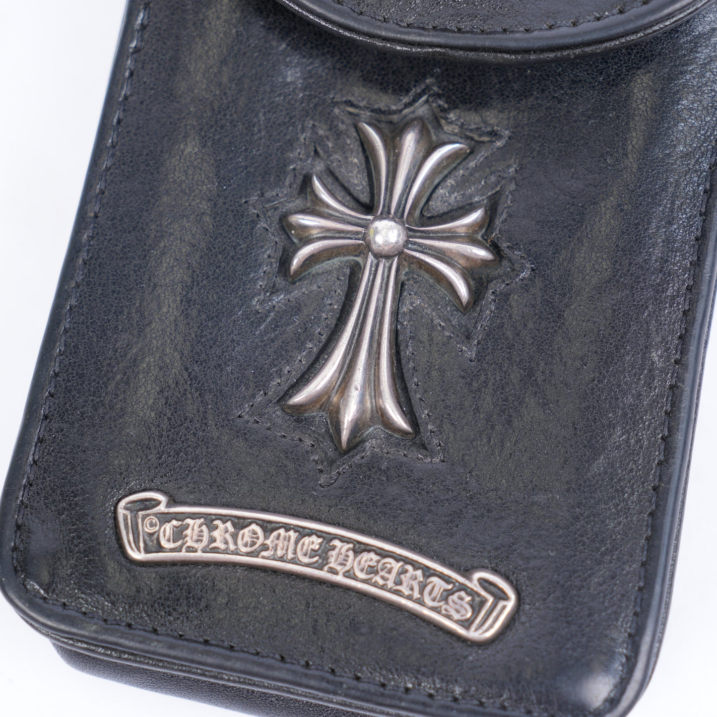 CHROME HEARTS LEATHER CROSS CIGARETTE POUCH