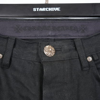 CHROME HEARTS FLEUR KNEE BLACK DENIM