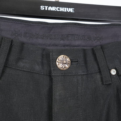 CHROME HEARTS FLEUR KNEE BLACK DENIM SZ 36