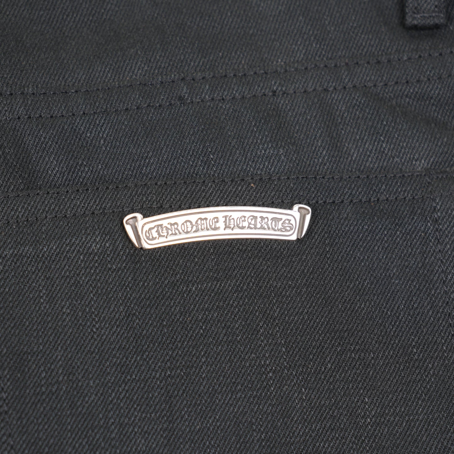 CHROME HEARTS FLEUR KNEE BLACK DENIM SZ 36