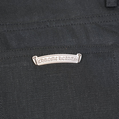 CHROME HEARTS FLEUR KNEE BLACK DENIM SZ 36