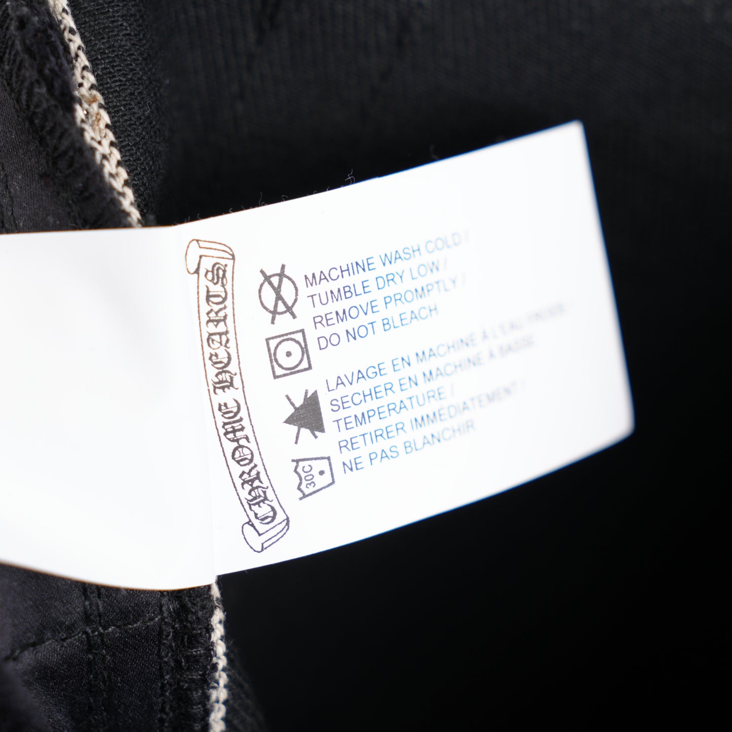 CHROME HEARTS FLEUR KNEE BLACK DENIM SZ 36