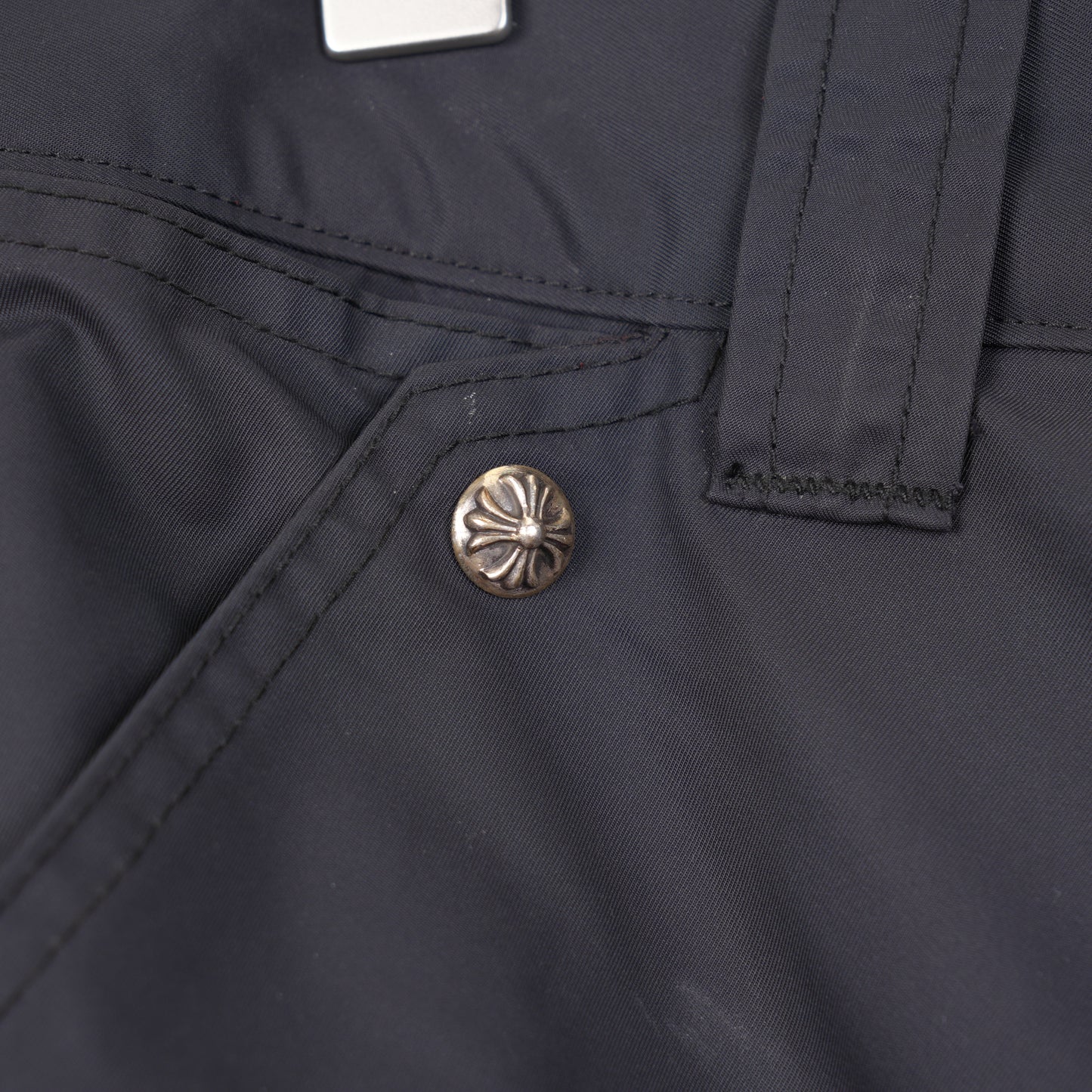 CHROME HEARTS BLACK NYLON LEATHER CARPENTER PANTS