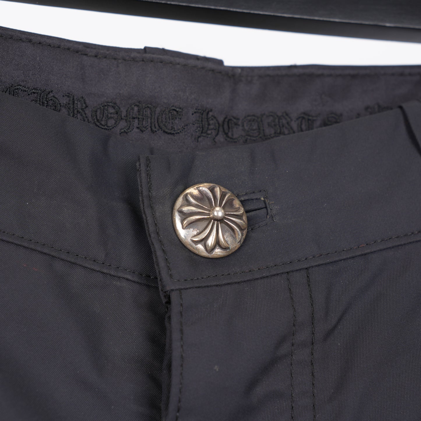 CHROME HEARTS BLACK NYLON LEATHER CARPENTER PANTS