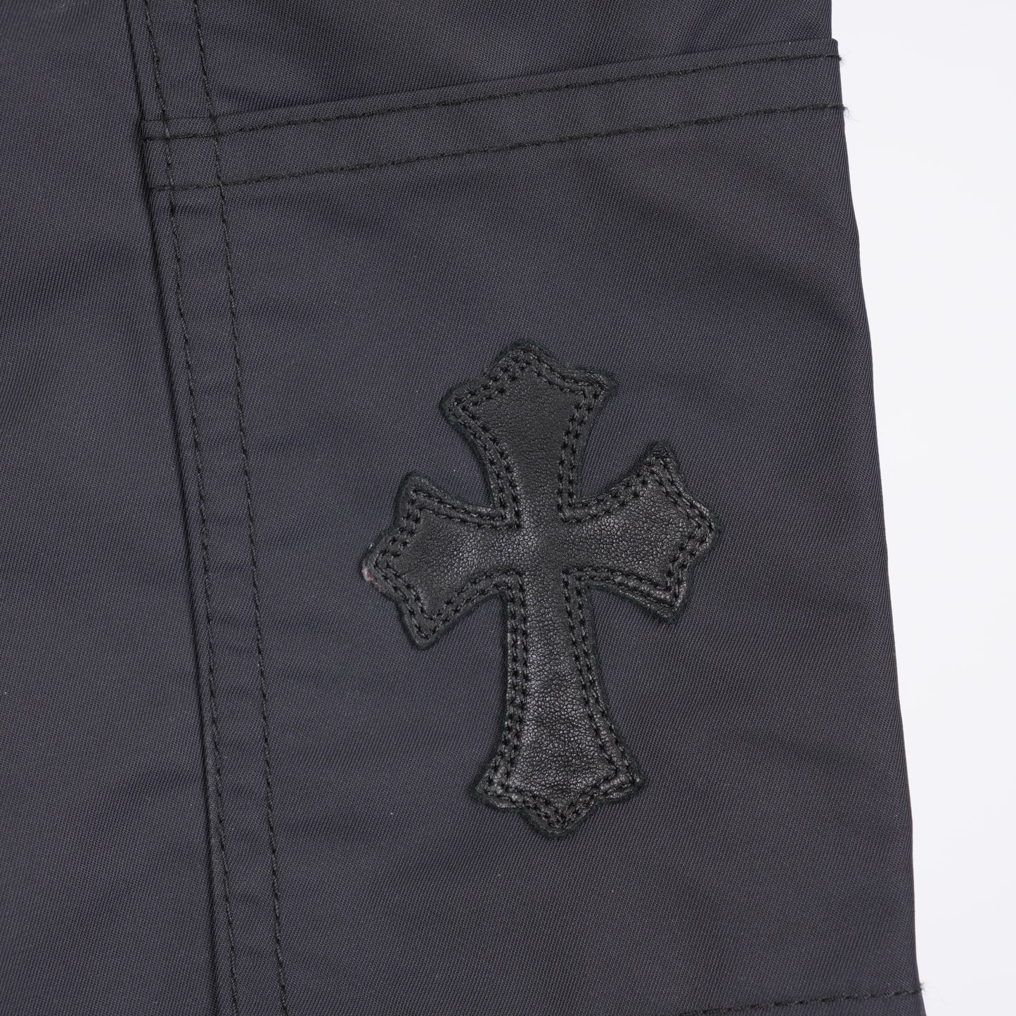 CHROME HEARTS BLACK NYLON LEATHER CARPENTER PANTS