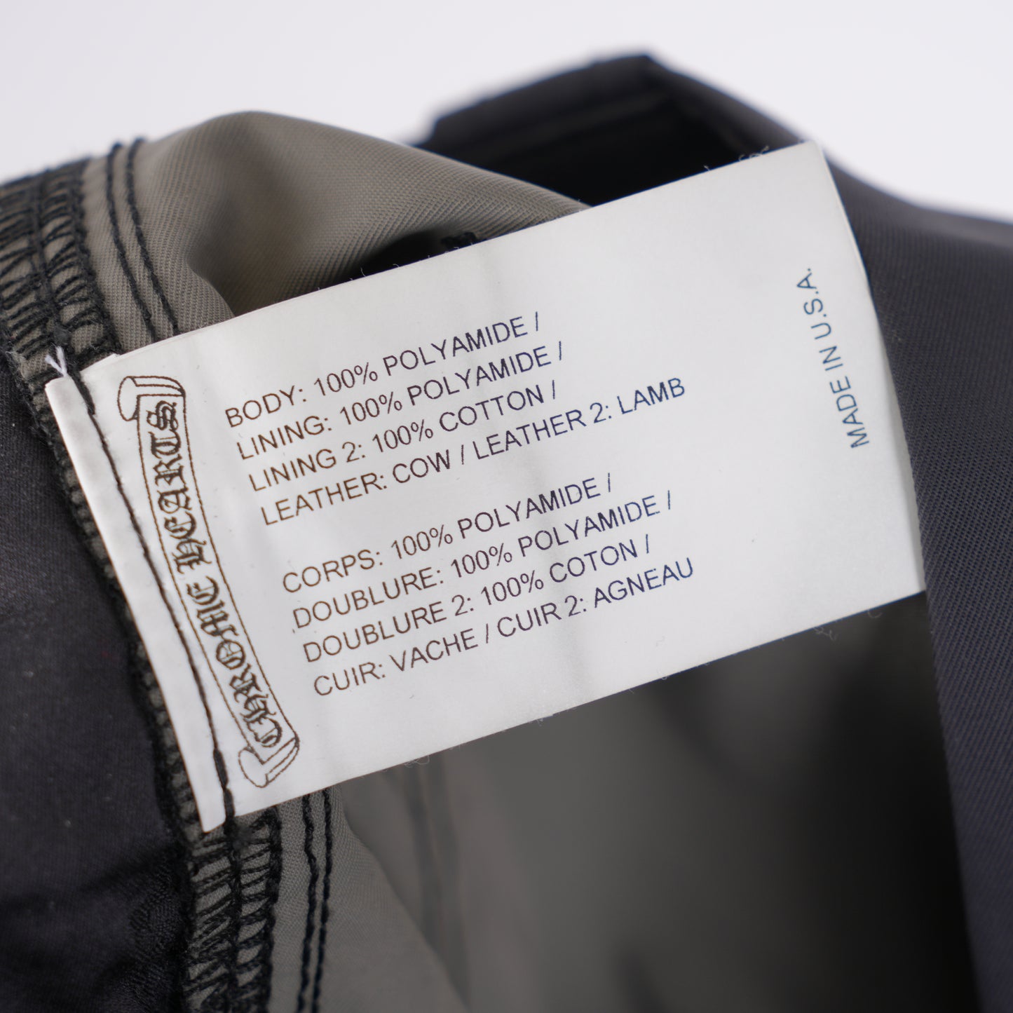 CHROME HEARTS BLACK NYLON LEATHER CARPENTER PANTS