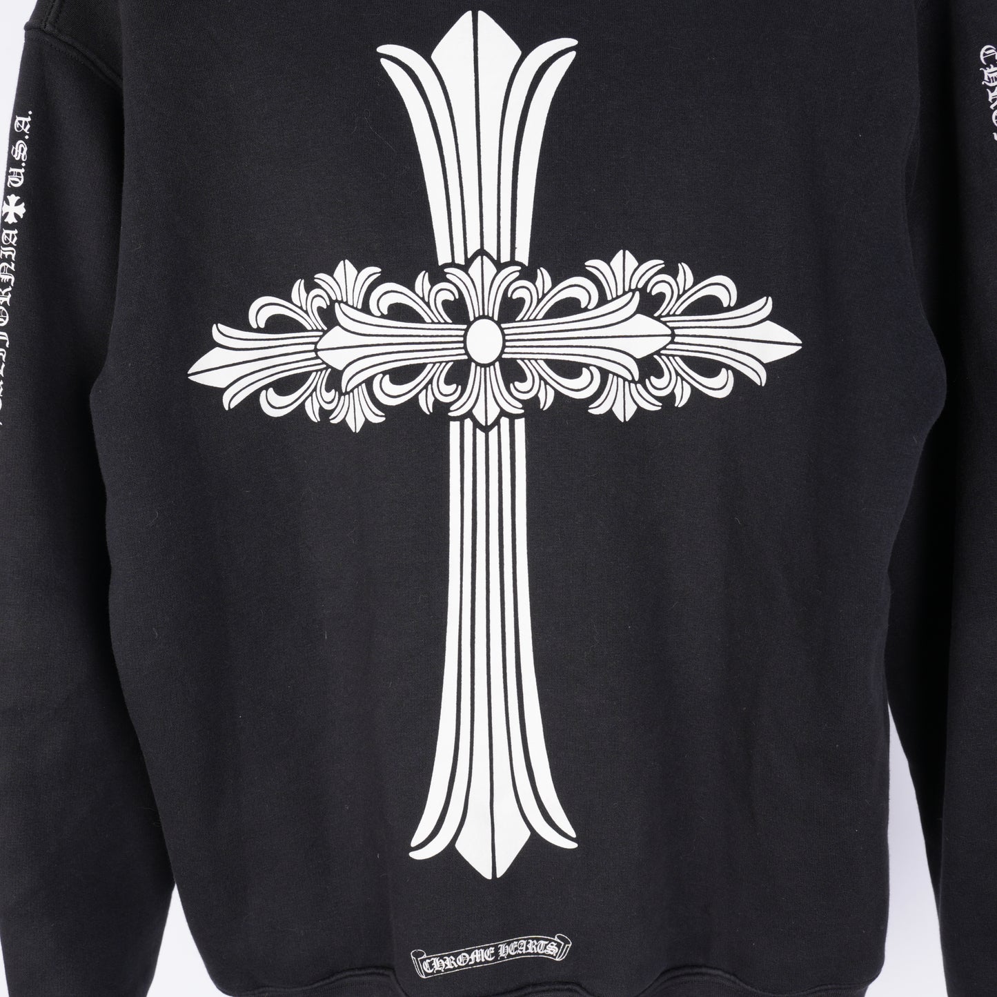 CHROME HEARTS VINTAGE SCRIPT FLORAL CROSS ZIP UP HOODIE