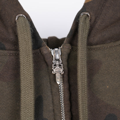 CHROME HEARTS CAMO LEATHER PATCH ZIP UP HOODIE SWEATSHIRT
