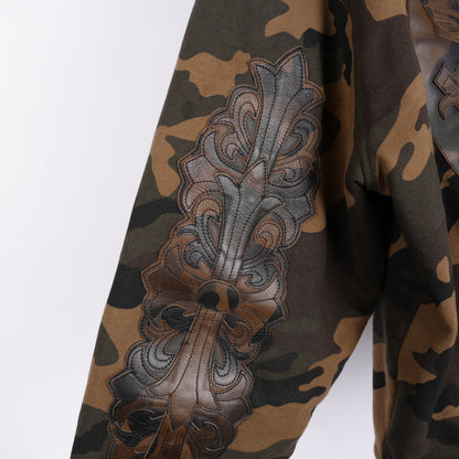 CHROME HEARTS CAMO LEATHER PATCH ZIP UP HOODIE SWEATSHIRT