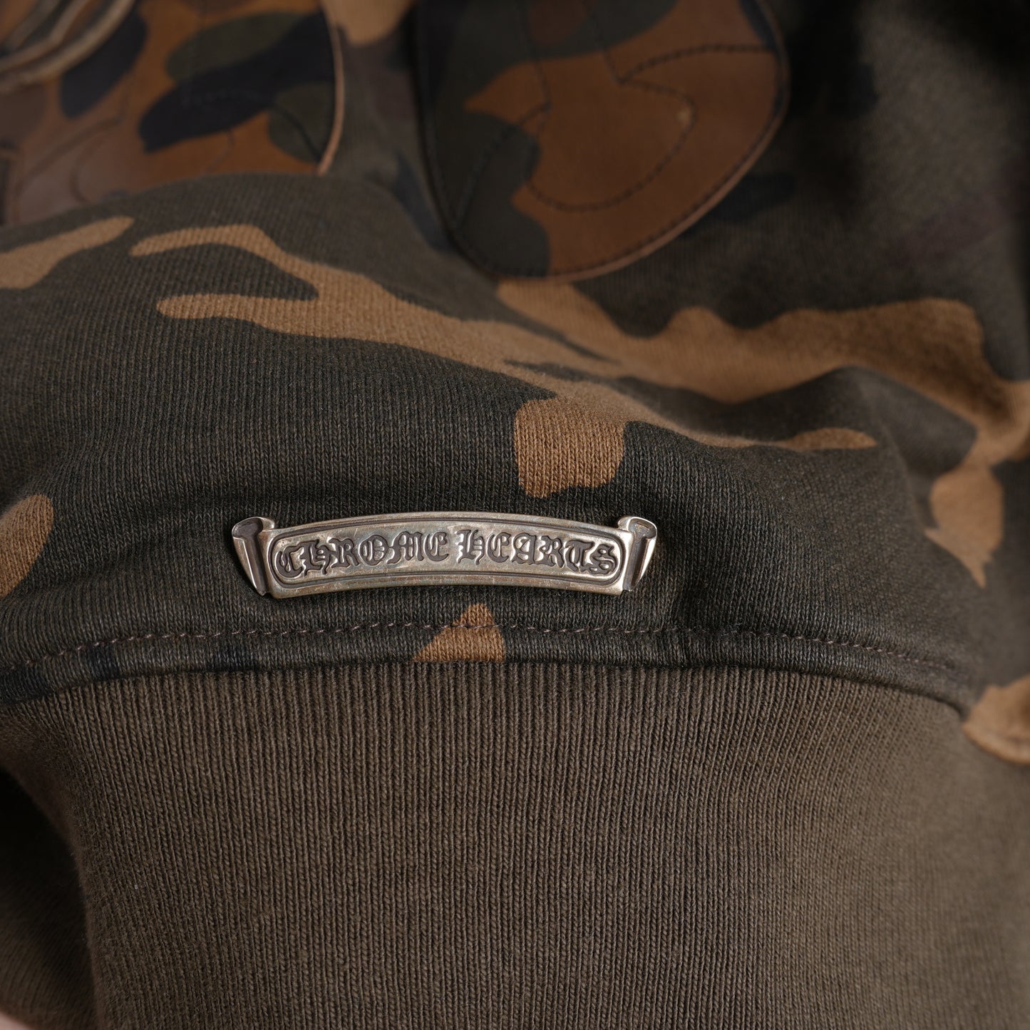 CHROME HEARTS CAMO LEATHER PATCH ZIP UP HOODIE SWEATSHIRT