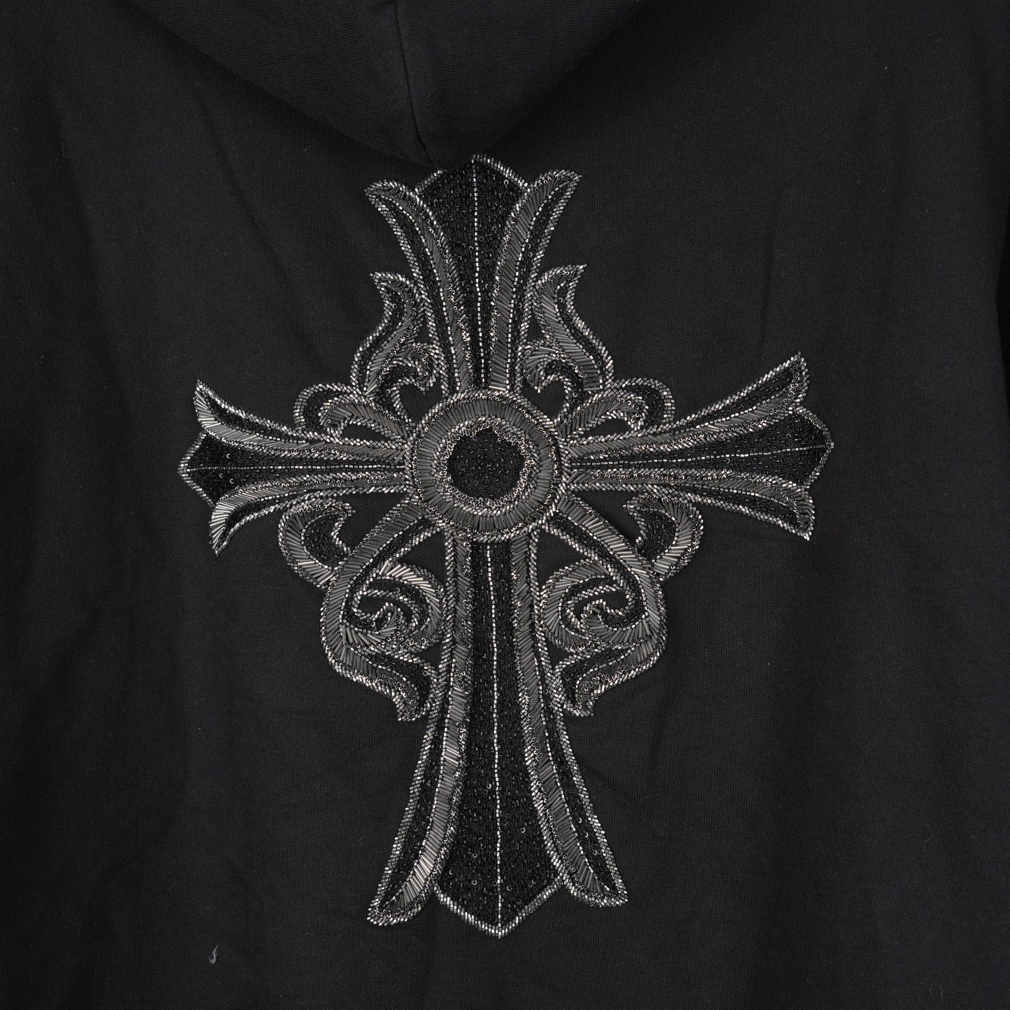 CHROME HEARTS SEQUIN LARGE CROSS PARIS COUTOURE ZIP UP HOODIE