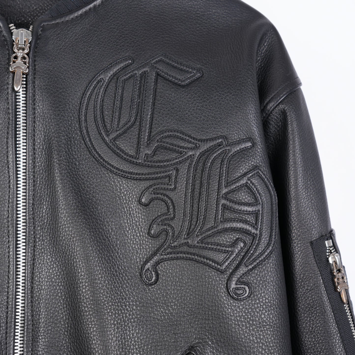 CHROME HEARTS ON TARGET CH PATCH LEATHER BOMBER JACKET
