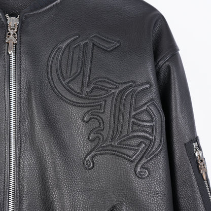 CHROME HEARTS ON TARGET CH PATCH LEATHER BOMBER JACKET