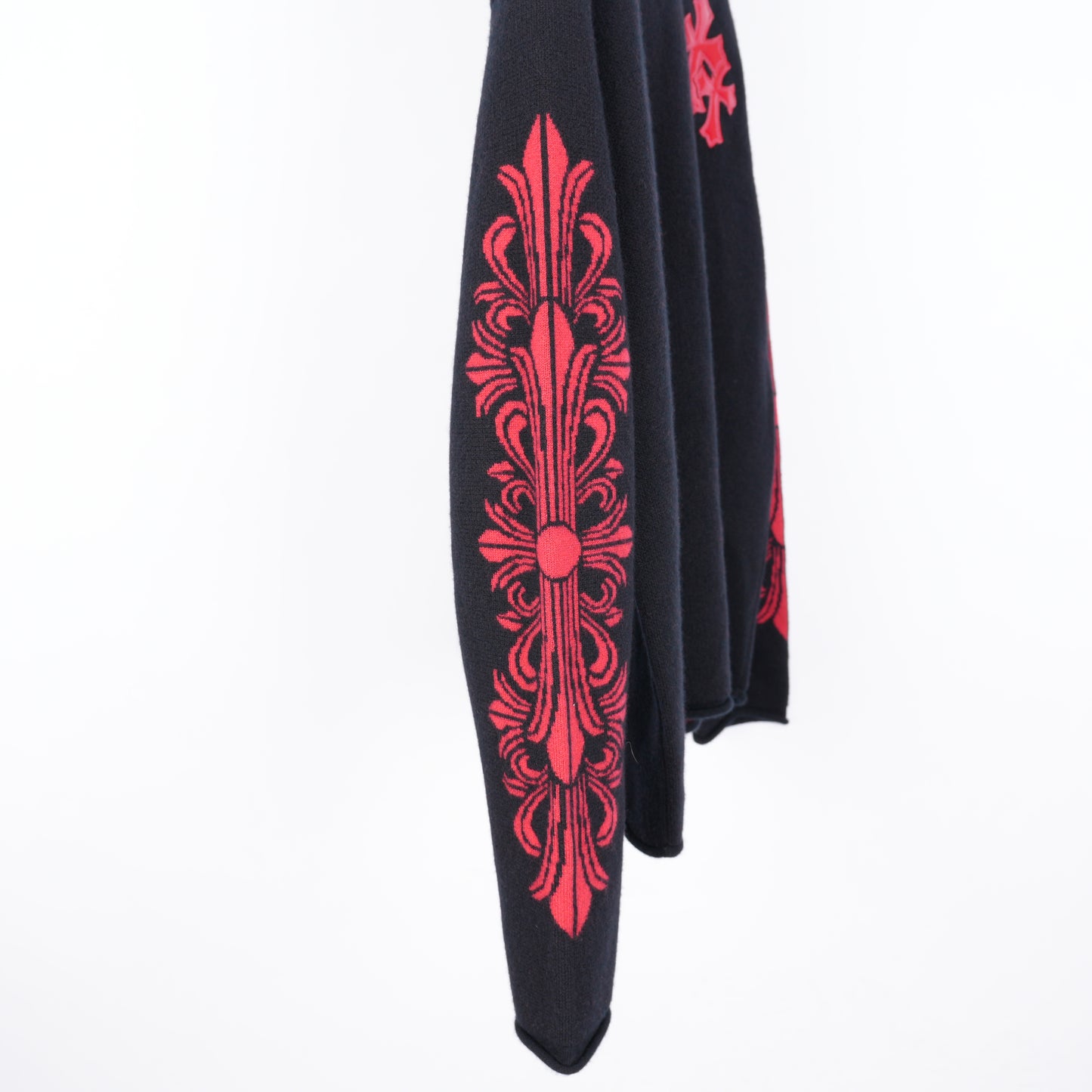 CHROME HEARTS RED PATENT PATCH FLORAL CASHMERE SWEATER