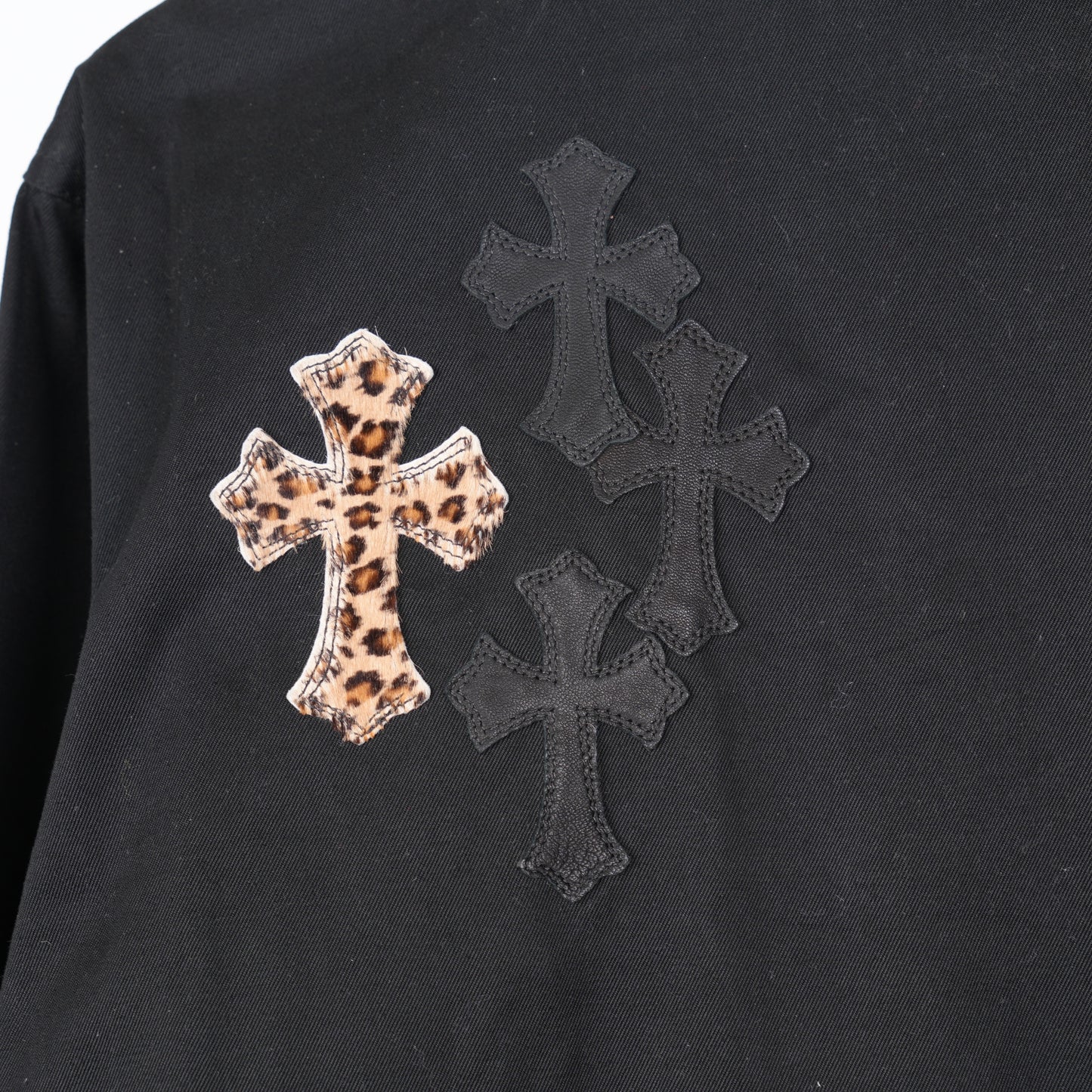 CHROME HEARTS BLACK CHEETAH PATCH WORK DOG JACKET