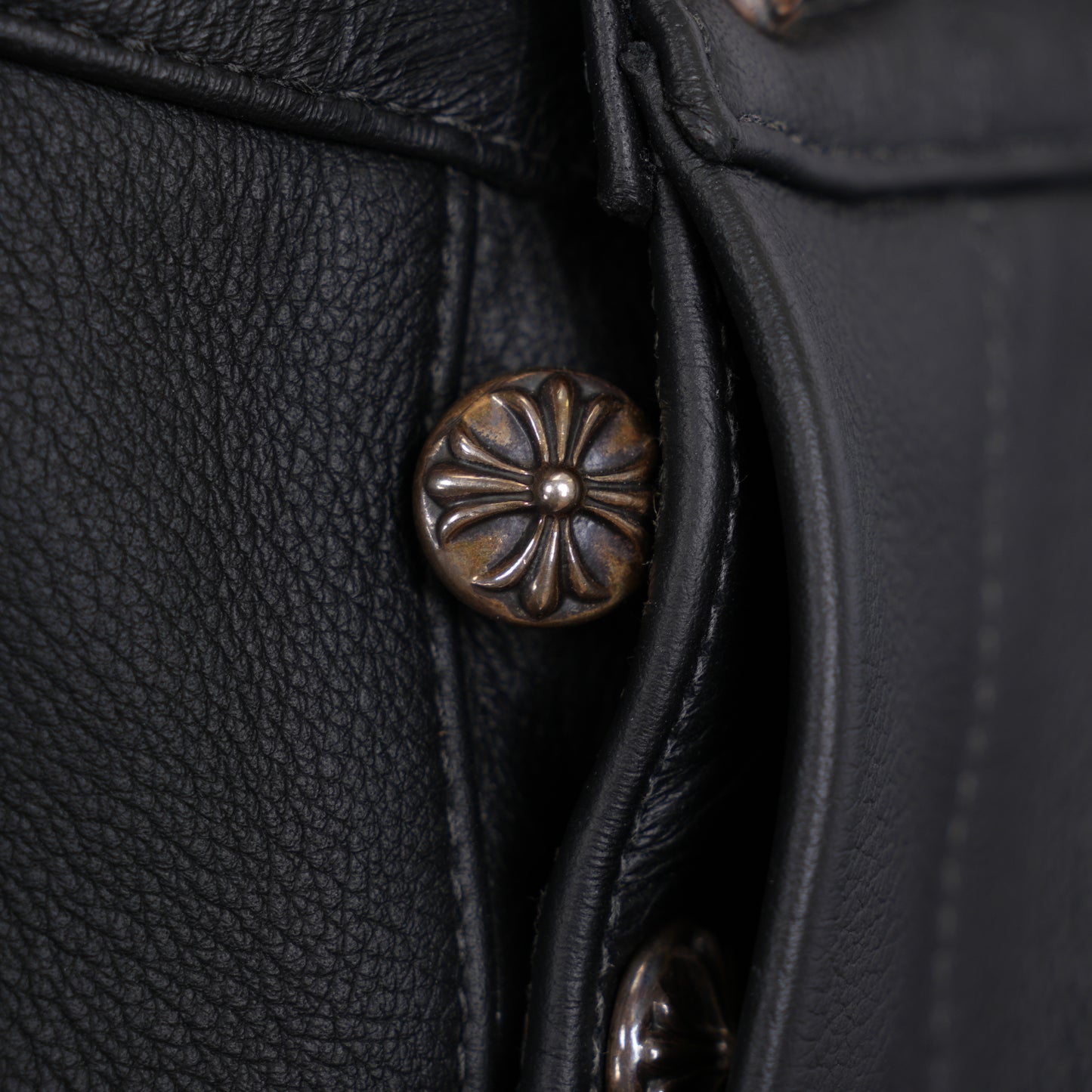 CHROME HEARTS BLUE & BLACK PATCH LEATHER PANTS