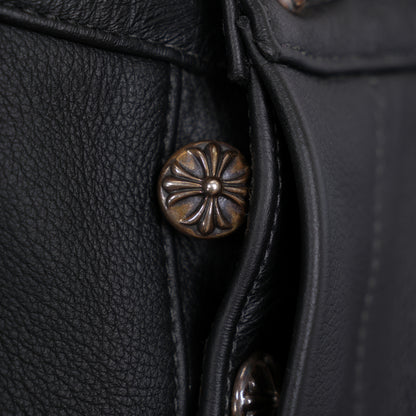 CHROME HEARTS BLUE & BLACK PATCH LEATHER PANTS