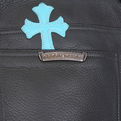 CHROME HEARTS BLUE & BLACK PATCH LEATHER PANTS