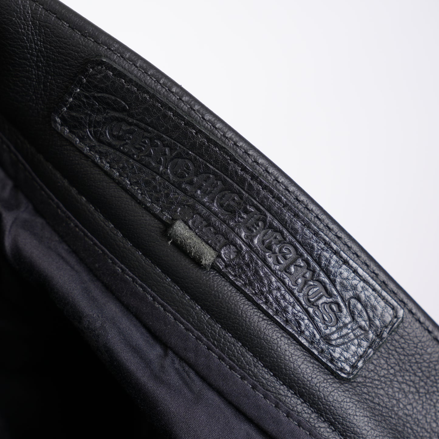 CHROME HEARTS BLUE & BLACK PATCH LEATHER PANTS
