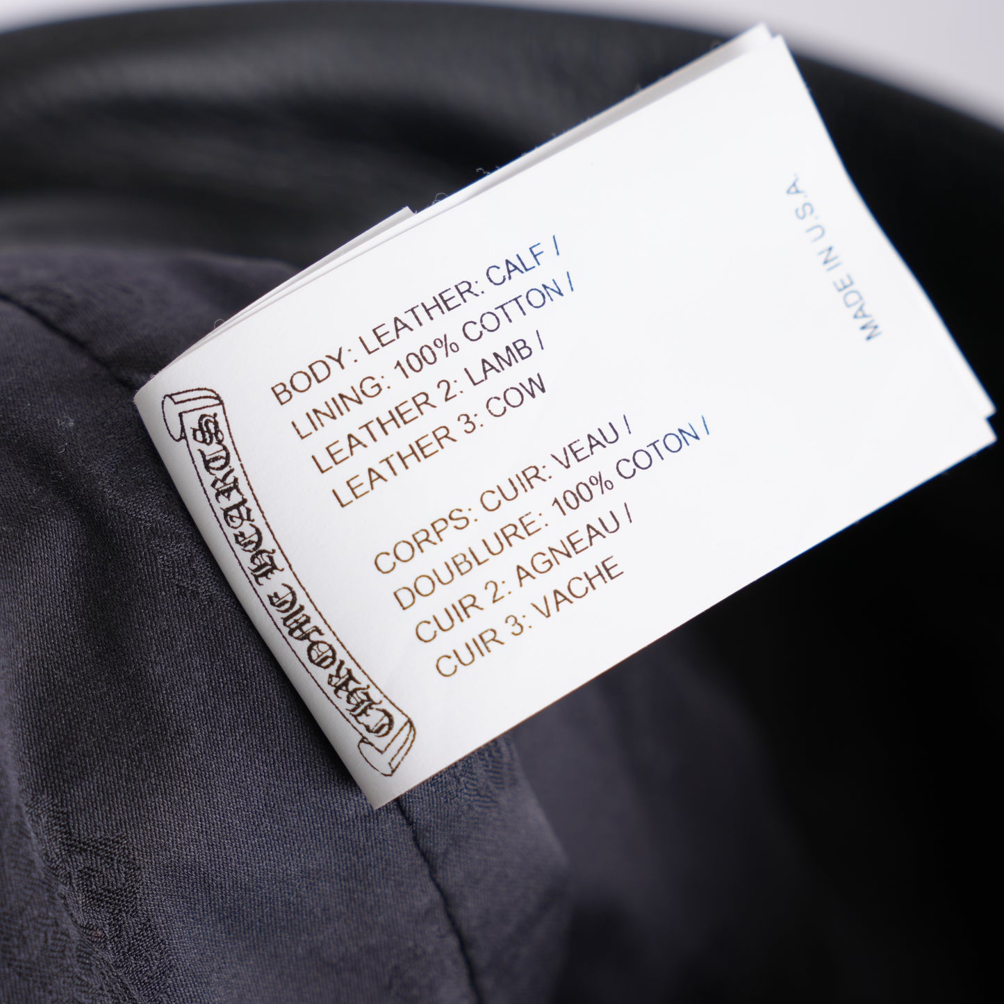 CHROME HEARTS BLUE & BLACK PATCH LEATHER PANTS