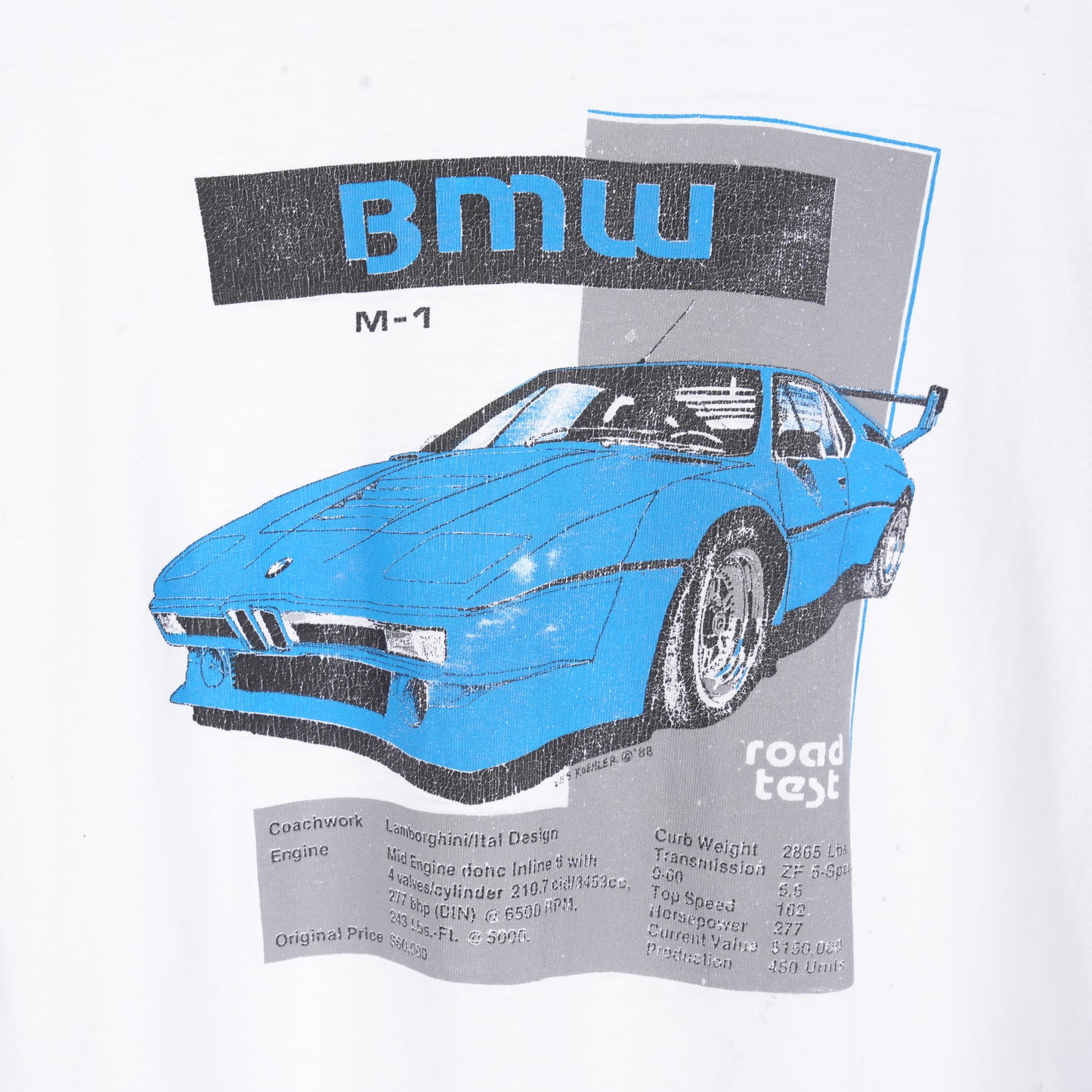 VINTAGE WHITE BMW M1 ROAD TEST TEE