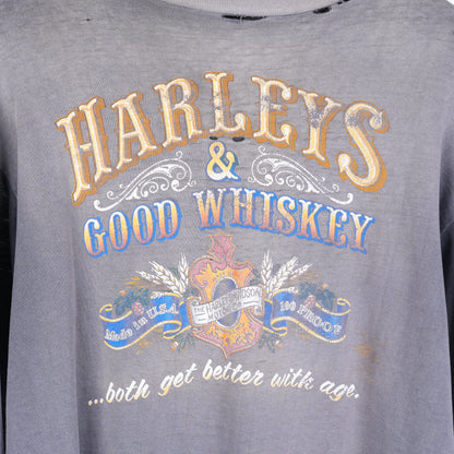 1980S HARLEYS AND GOOD WHISKEY THRASHED FADED LONG SLEEVE T-SHIRT