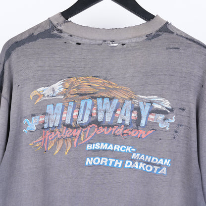 1980S HARLEYS AND GOOD WHISKEY THRASHED FADED LONG SLEEVE T-SHIRT
