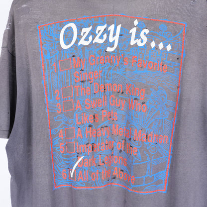 VINTAGE 1980S OZZY OSBOURNE OZZY IS... CHECKLIST THRASHED FADED REPAIRED BAND T-SHIRT