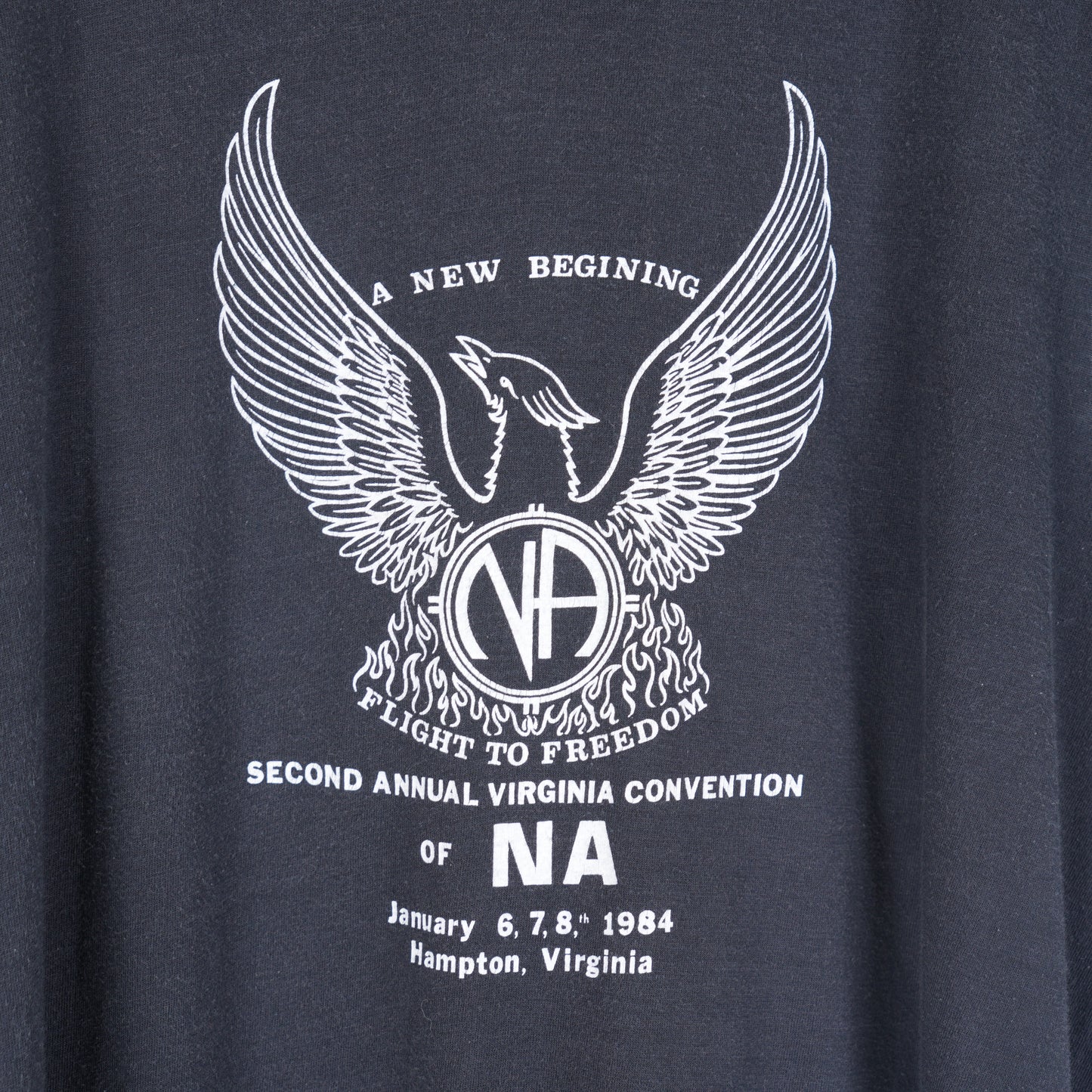 VINTAGE 1984 FLIGHT TO FREEDOM NA NARCOTICS ANONYMOUS CUT OFF T SHIRT