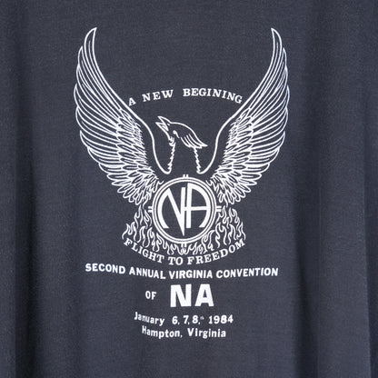 VINTAGE 1984 FLIGHT TO FREEDOM NA NARCOTICS ANONYMOUS CUT OFF T SHIRT
