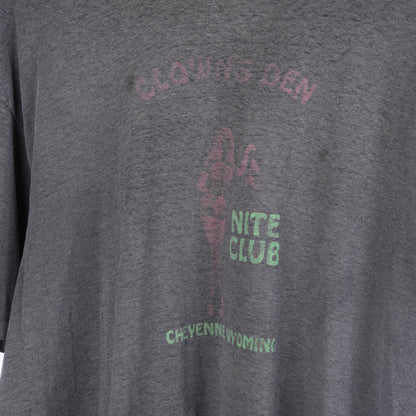 VINTAGE CLOWN'S DEN NIGHTCLUB CHEYENNE WYOMING FADED STRIPPER T-SHIRT