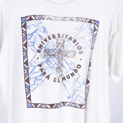 VINTAGE WHITE UNIVERSITARIOS PARA EL MUNDO T-SHIRT SCREEN STARS
