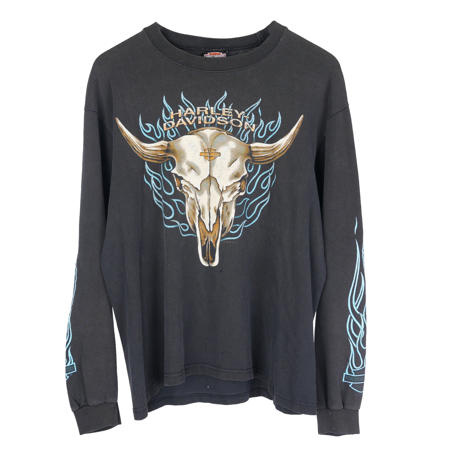 VINTAGE SKULL BLUE FLAME LONG SLEEVE T SHIRT HARLEY DAVIDSON