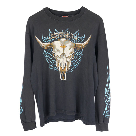 VINTAGE SKULL BLUE FLAME LONG SLEEVE T SHIRT HARLEY DAVIDSON