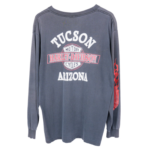 VINTAGE 1993 HARLEY DAVIDSON TUCSON ARIZONA FADED RED FLAME T SHIRT
