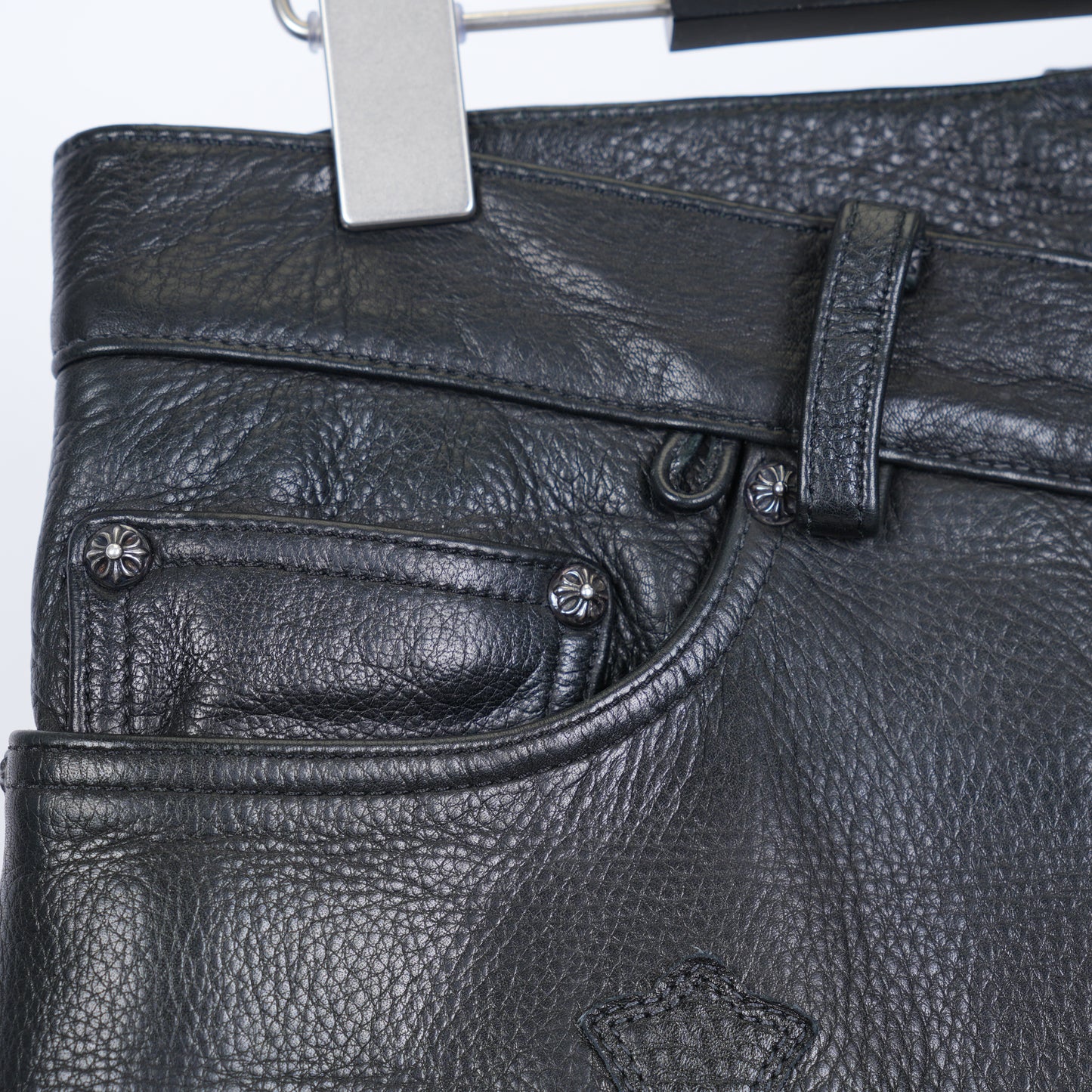 Chrome Hearts Leather Fleur Knee RED Patch Pants