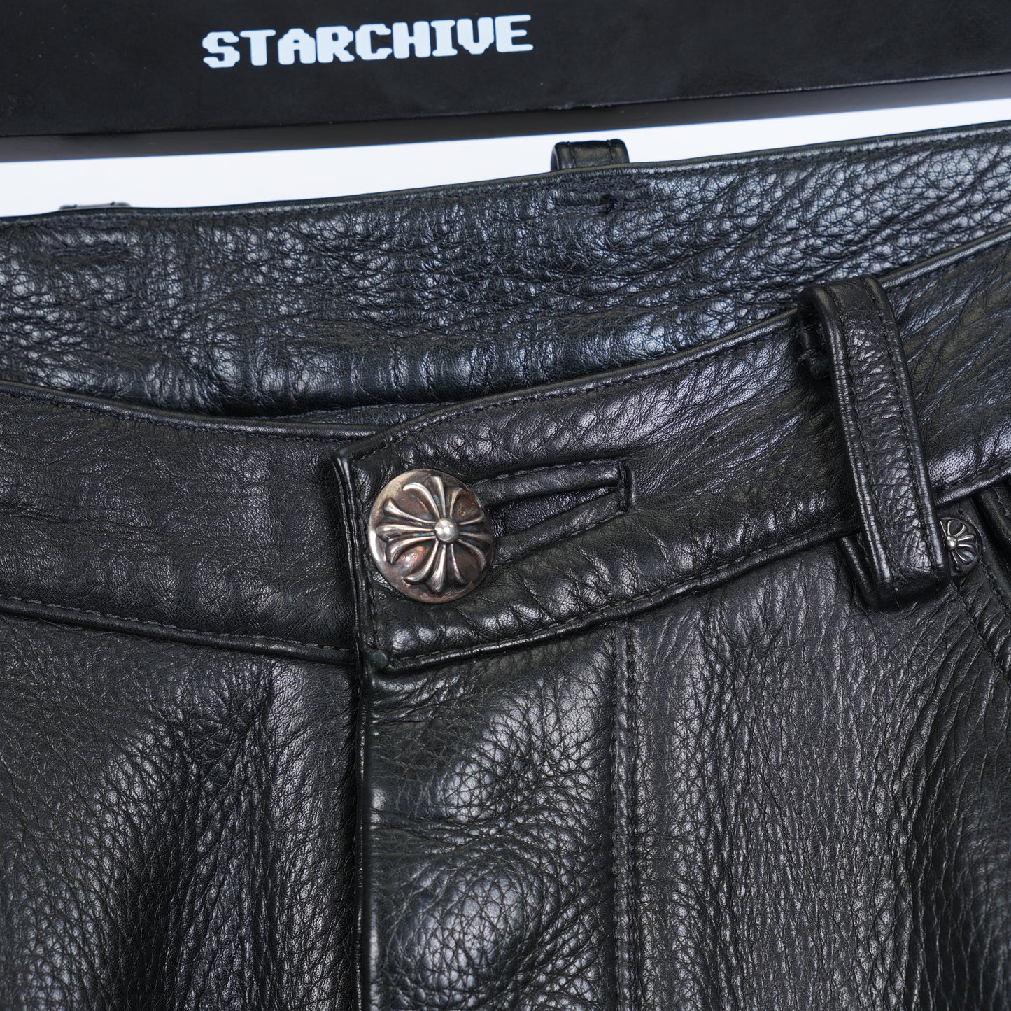Chrome Hearts Leather Fleur Knee RED Patch Pants