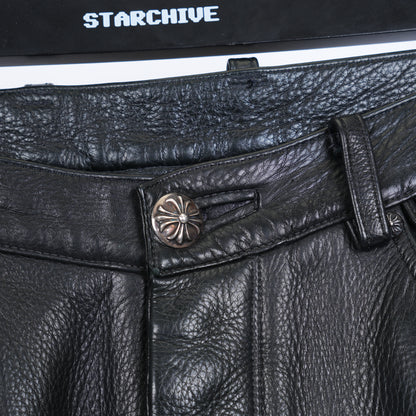 Chrome Hearts Leather Fleur Knee RED Patch Pants