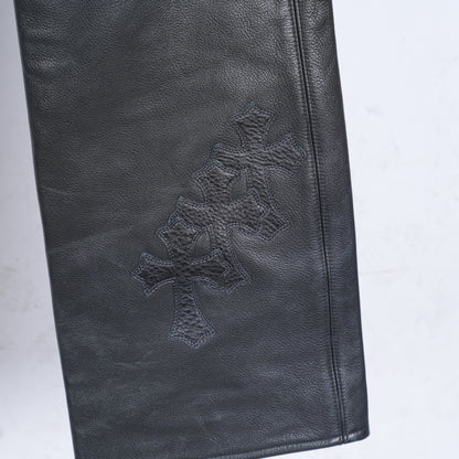 Chrome Hearts Leather Fleur Knee RED Patch Pants