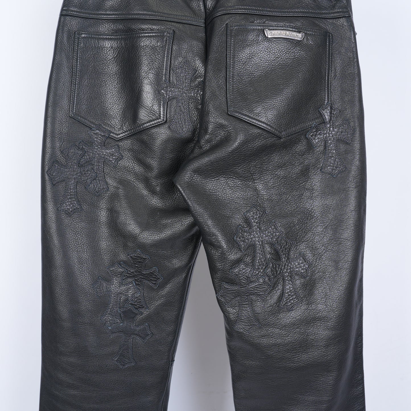 Chrome Hearts Leather Fleur Knee RED Patch Pants