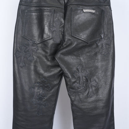 Chrome Hearts Leather Fleur Knee RED Patch Pants