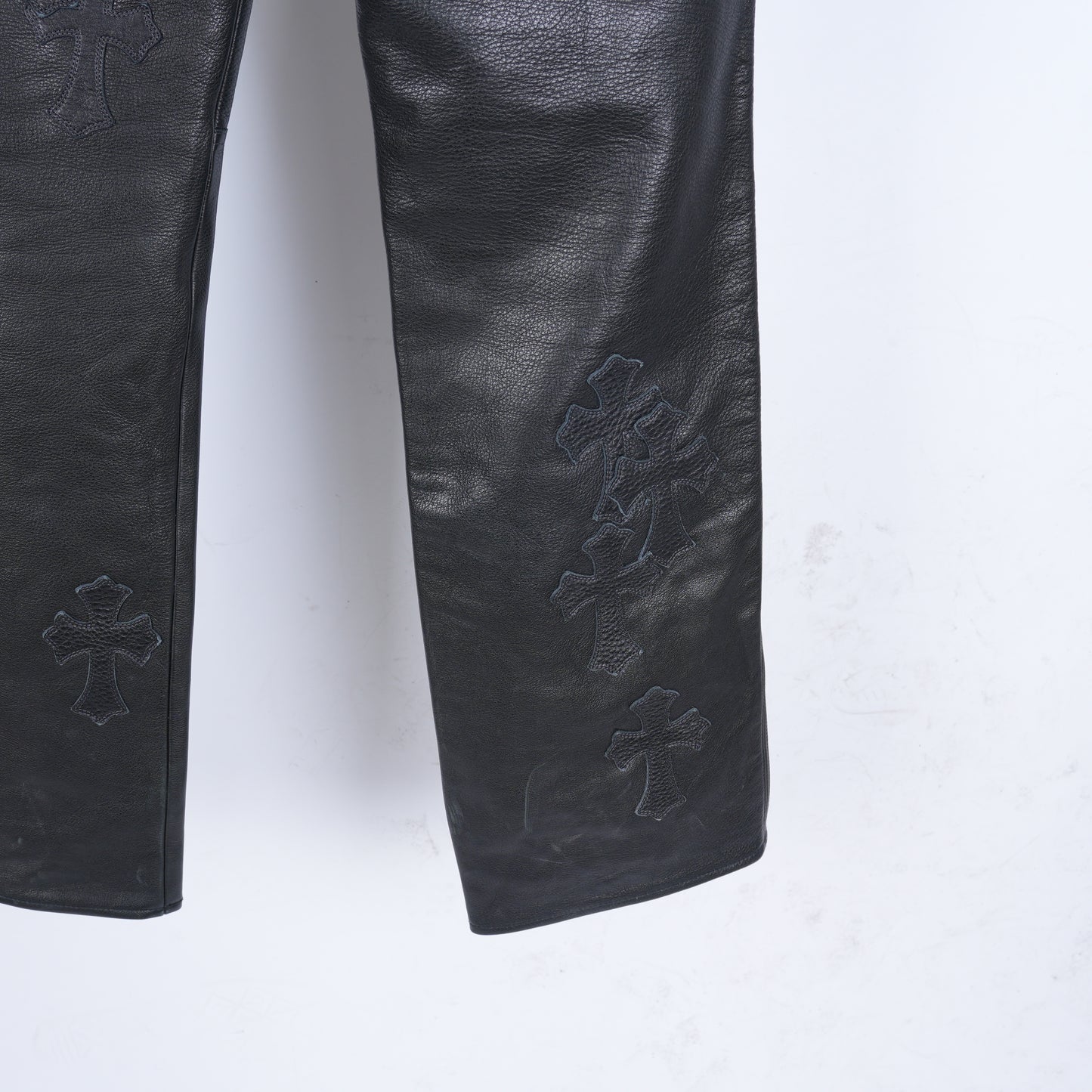 Chrome Hearts Leather Fleur Knee RED Patch Pants
