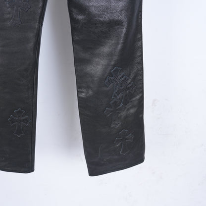 Chrome Hearts Leather Fleur Knee RED Patch Pants