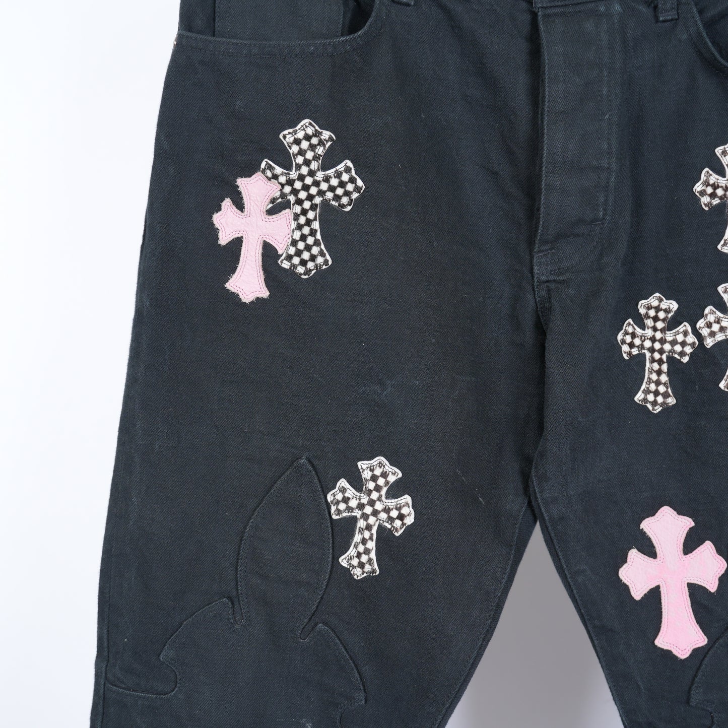 CHROME HEARTS PINK CHECKERED FLEUR PANTS