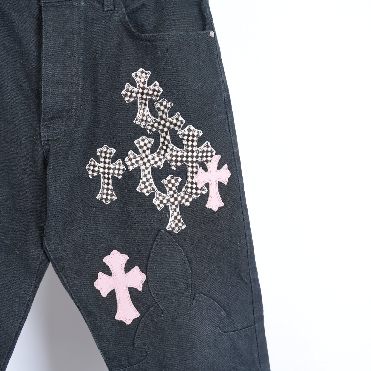 CHROME HEARTS PINK CHECKERED FLEUR PANTS