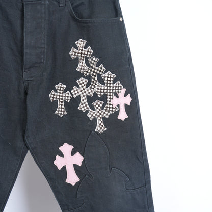 CHROME HEARTS PINK CHECKERED FLEUR PANTS