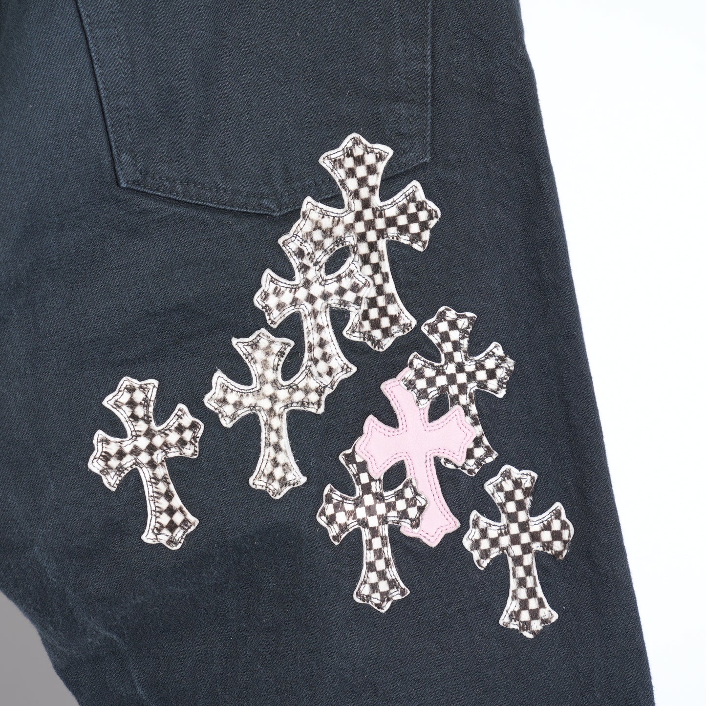 CHROME HEARTS PINK CHECKERED FLEUR PANTS