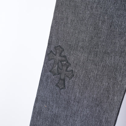 CHROME HEARTS RED AND BLACK CROSS PATCH DRAKE DENIM