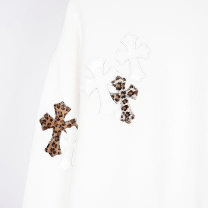 CHROME HEARTS WHITE & LEOPARD PATCH CREWNECK SWEATSHIRT